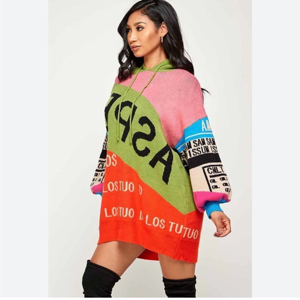 Queen Colorful Hooded Sweater Dress - Picture 3 of 6